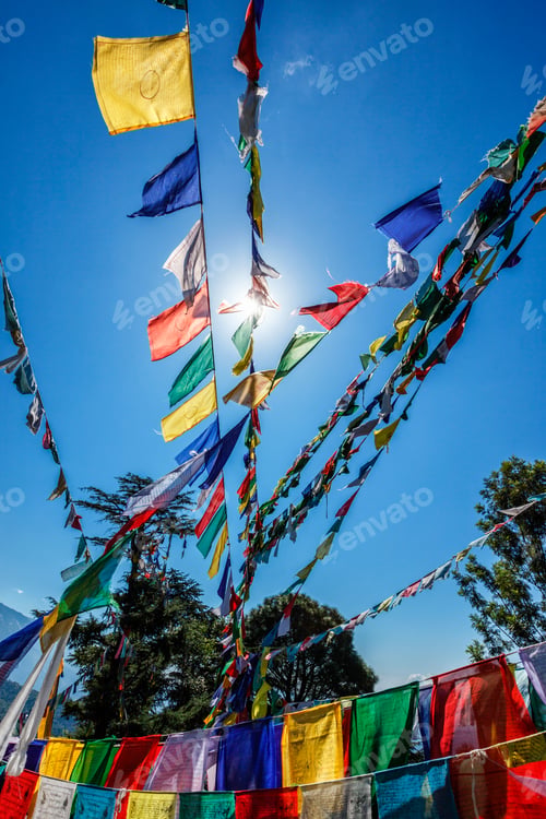 Preview: Buddhist prayer flags lunga in McLeod Ganj, Himachal Pradesh, India