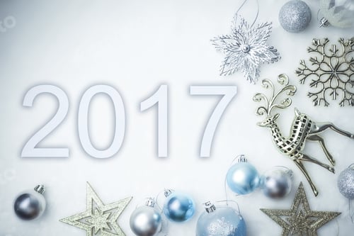 Preview: 2017 And Christmas Decorations On Mulberry Paper Texture For New Year Background