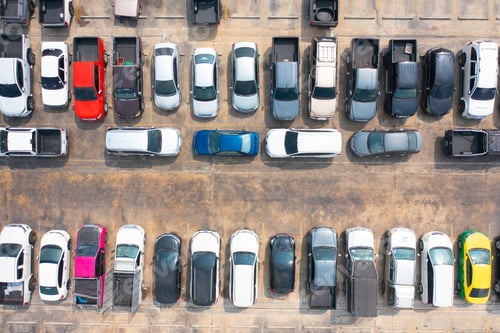 Preview: Cars parking lot row in transportation concept. Vehicle