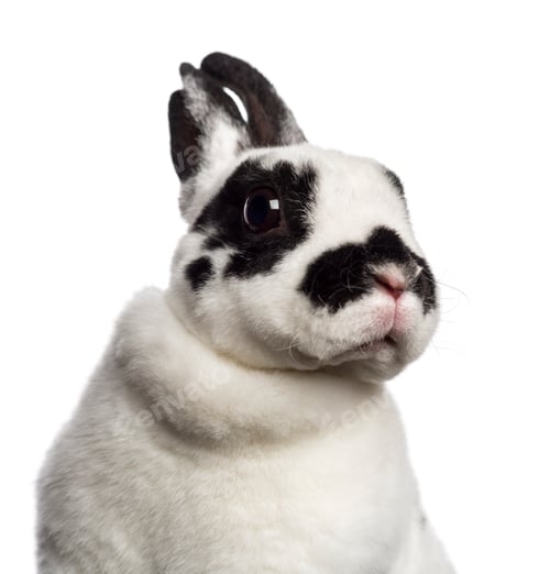 Preview: Close-up of Dalmatian Rabbit against white background