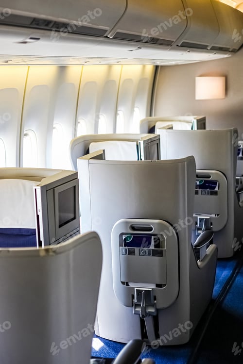Preview: Vertical shot of an airplane's business class cabin