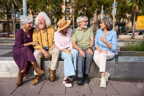 Preview: Senior friends enjoying city together laughing