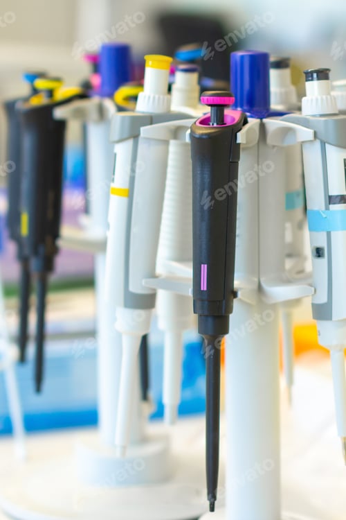 Preview: Automatic pipettes are on the holder. Chemical or Clinical laboratory tools