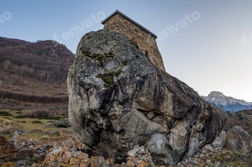 Preview: View of medieval Tower Fortress Amirkhan-Kala in Northern Caucasus, Russia