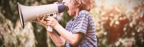 Preview: A little boy is screaming with a megaphone