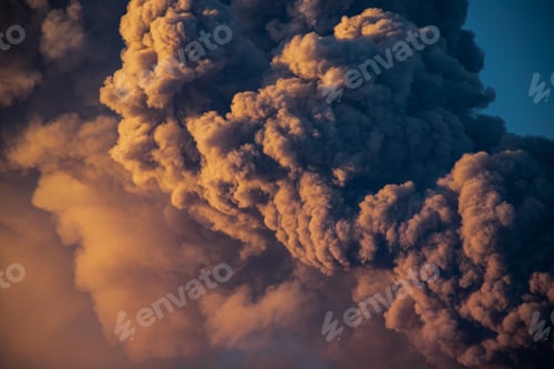 Preview: Scenic view of dark smoke in the sky at golden sunset