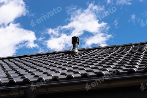 Preview: Roof ventilation system with concrete roof tiles under blue sky