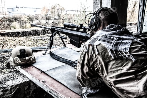 Preview: Army sniper in combat readiness on firing position