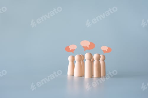 Preview: Group of wooden human figures communication connecting concept