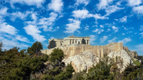Preview: Athens, Greece. Acropolis and Parthenon temple, top landmark. View from city center