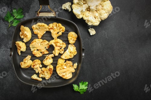 Preview: Cauliflower Grilled (Fried Grill Vegetables Or Snack Salad, Bruschetta With Tomato) Menu Concept