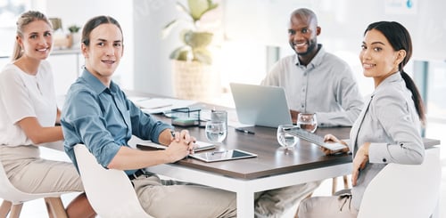 Preview: Collaboration, team meeting and diversity with business people sitting at a boardroom table for pla