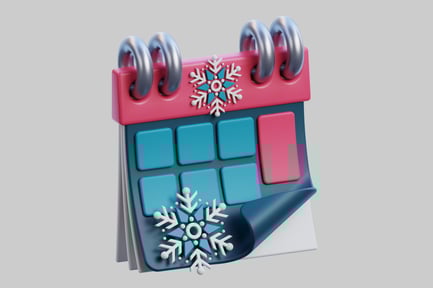 Preview: Calendar with grid, snowflakes, and rings
