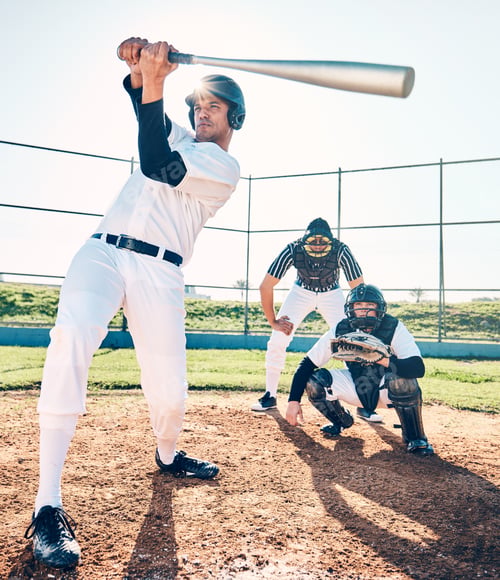 Preview: Sports, baseball and team with in action on field ready for playing game, practice and competition.