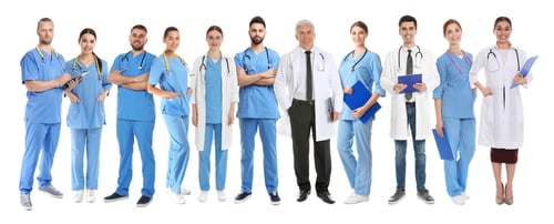 Preview: Different healthcare workers in uniforms on white background