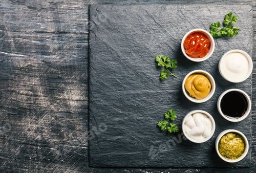 Preview: bowls of various dip sauces