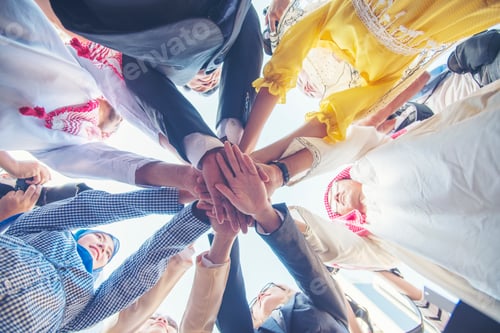 Preview: Diversity multiethnic high five group of business people success team hands together