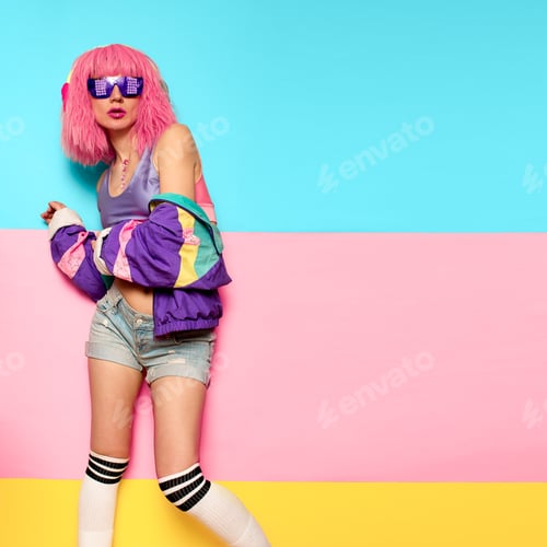 Preview: Playful Stylish Girl DJ. Rave, house, digital party Music and fi