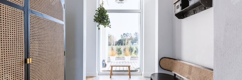 Preview: Stylish retro furniture in elegant bright corridor of trendy home