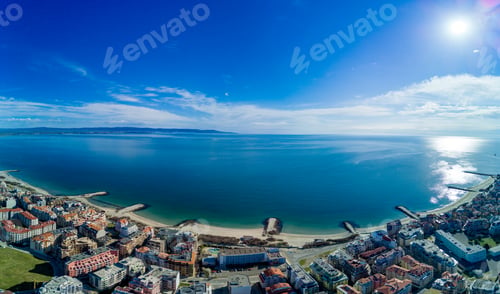 Preview: Panoramic view from a height above the town of Pomorie with houses and streets