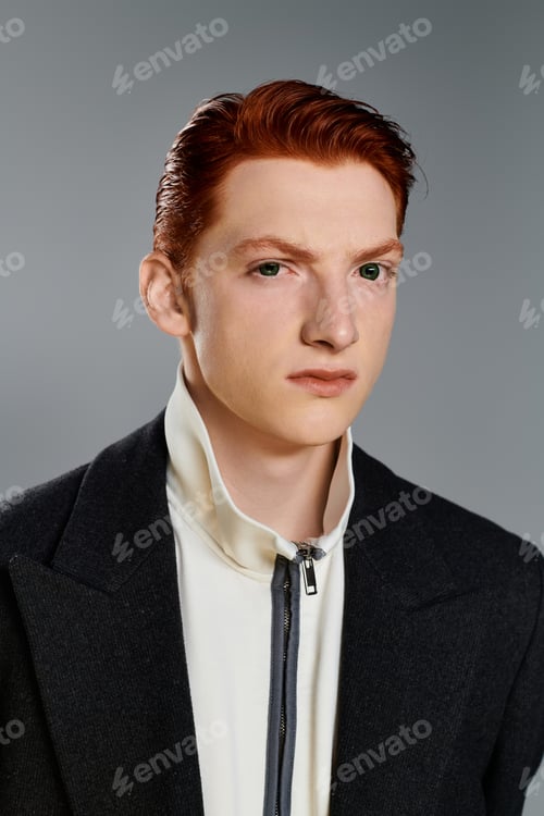 Preview: A stylish man with bright red hair poses confidently in a winter coat