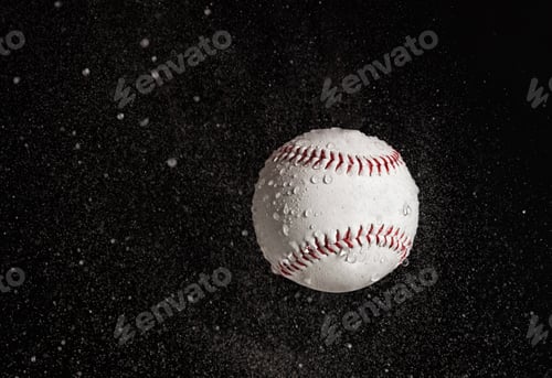 Preview: Baseball ball flying in the rain.