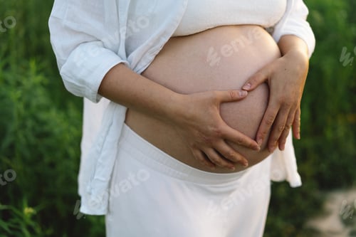 Preview: Pregnant woman in a field. Expecting joyful moments