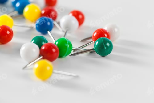Preview: colorful color push pins isolated on white background