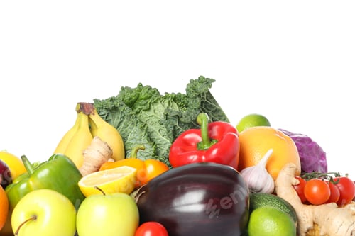 Preview: Composition with fresh vegetables and fruits isolated on white background