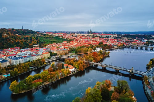 Preview: Aerial view of Prague cityscape in autumn season