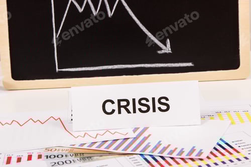 Preview: Currencies euro and downward graphs representing financial crisis