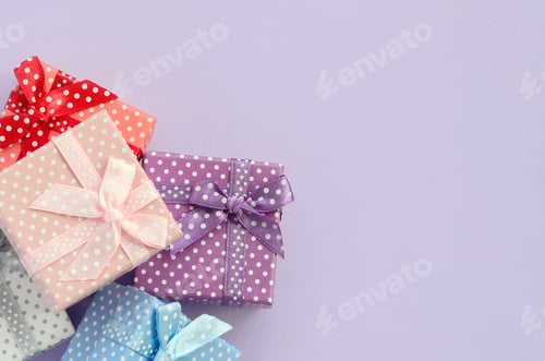 Colorful Gift Boxes with Polka Dots and Ribbons
