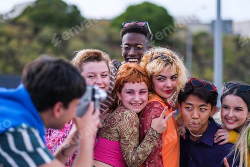 Group of teenagers of different ethnicities recording a lifestyle video