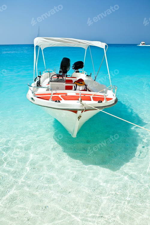 Preview: Small boat moored at Wreck Bay, Zante (Zakynthos)