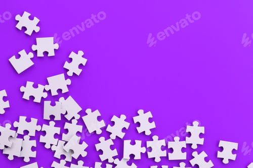 Preview: Puzzle Pieces on Bright Purple Background, Copy Space