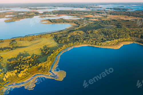 Preview: Braslaw Or Braslau, Vitebsk Voblast, Belarus. Aerial View Of Nedrava Lake And Green Forest Landscape