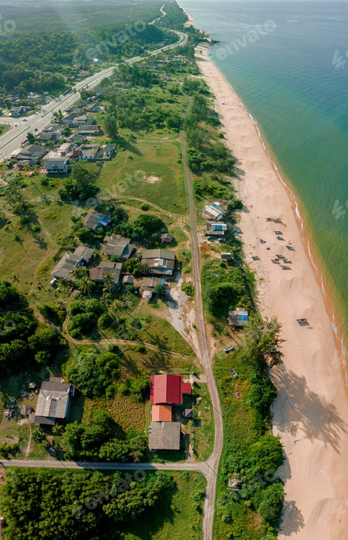 Preview: Aerial drone view of stunning beach scenery in Dungun, Terengganu, Malaysia.