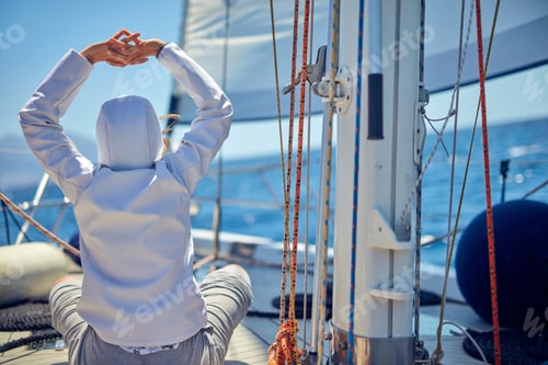 Preview: Young Woman Enjoying On A Sailing Boat.