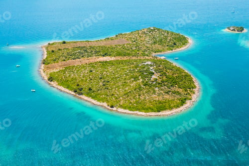 Preview: Aerial view of heart shape island Galesnjak in Dalamatia near Zadar, Croatia. Transparent and
