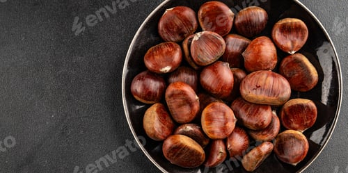 Preview: Edible chestnuts delicious treat tasty snack fresh gourmet food background on table