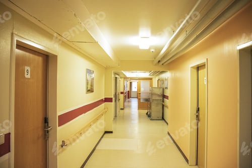 Preview: empty corridor of an old hospital