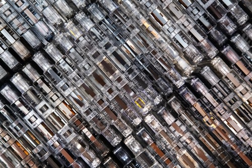 Preview: Huge collection of audio cassettes. Retro musical background
