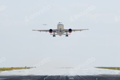 Preview: Airplane taking off from airport runway