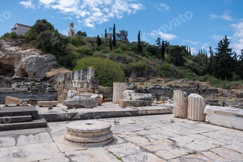 Preview: Elefsina Archaeological Site destination Attica Greece. Great Propylaea Gateway Eleusinian Mysteries