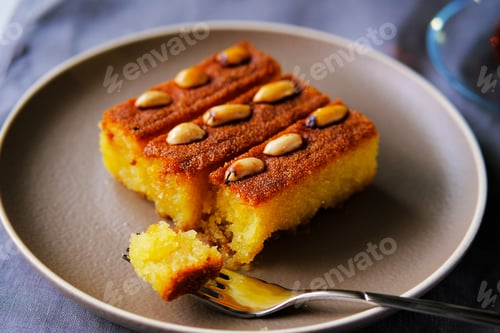 Preview: Sambali, traditional semolina Turkish dessert from Izmir. Street sweet food.