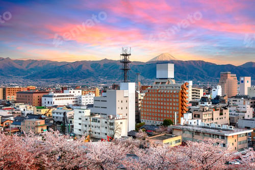 Preview: Kofu, Japan City Skyline With Mt. Fuji