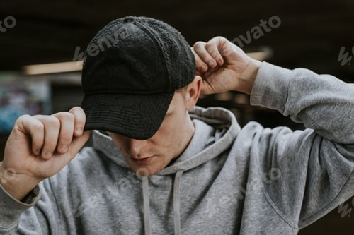 Preview: Man in gray hoodie wearing black cap