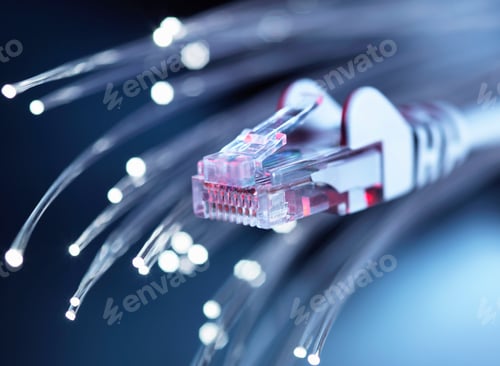 Preview: Internet network connector with fibre optics, close-up