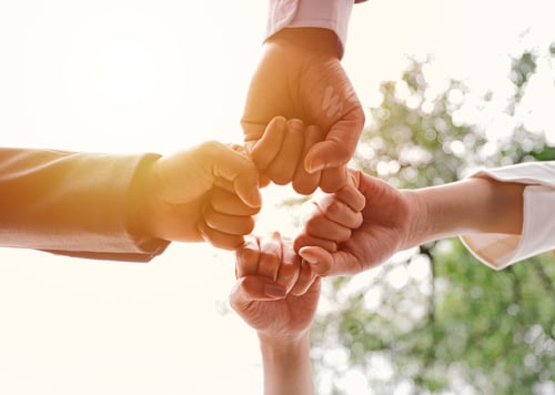 Preview: Hands of business people making fist bump together