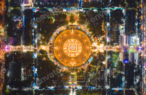 Preview: Aerial view of Phra Pathom Chedi temple. The buddhist pagoda, urban city of Nakhon Pathom, Thailand